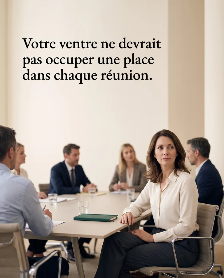 Réunion professionnelle, illustrant le souhait que le ventre ne prenne pas une place mentale dans chaque réunion.